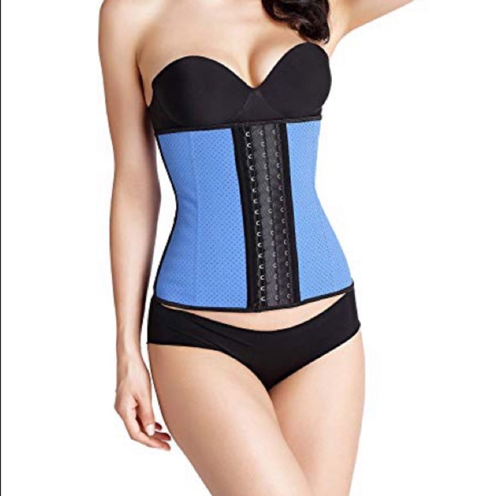 Breathable latex waist trainer color blue